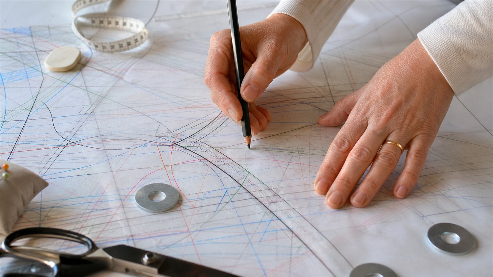 Traçage d'un patron Burda sur papier transparent
