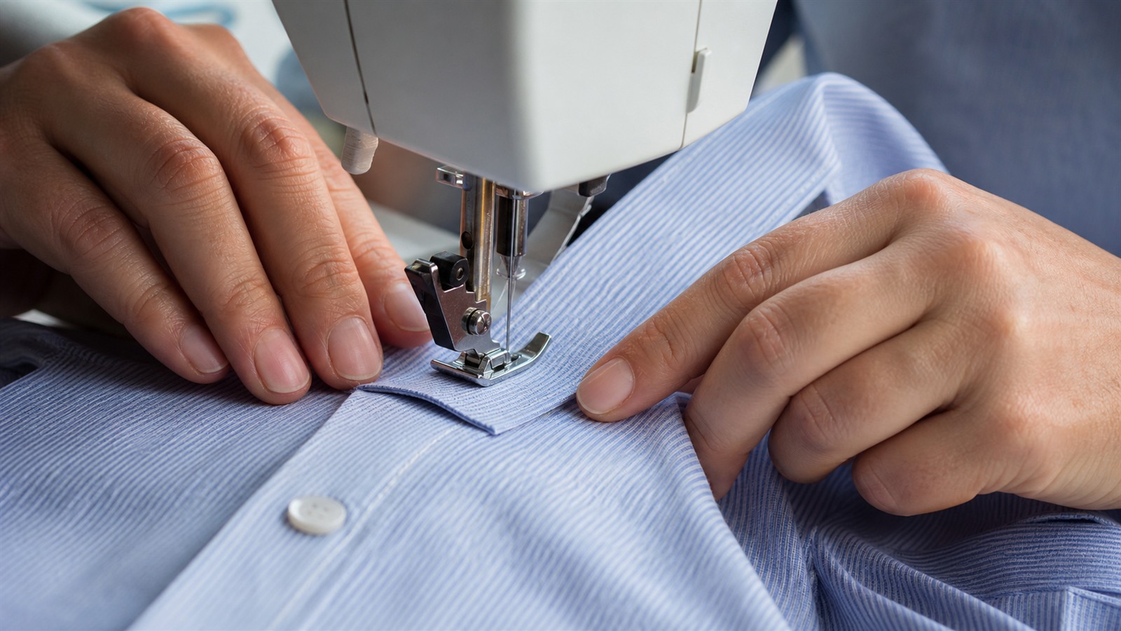 Couture d'un col de chemise homme à la machine
